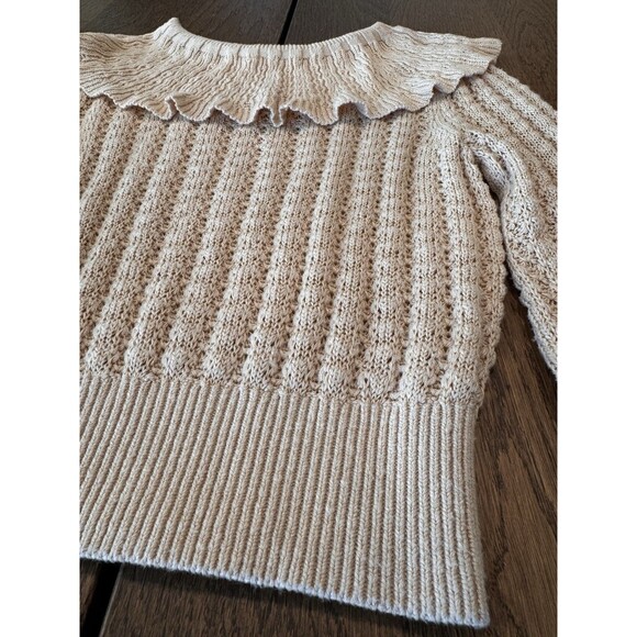 Free People Crazy In Love Linen Blend Knit Sweater Women’s Sz S Beige Ruffles - Picture 3 of 9